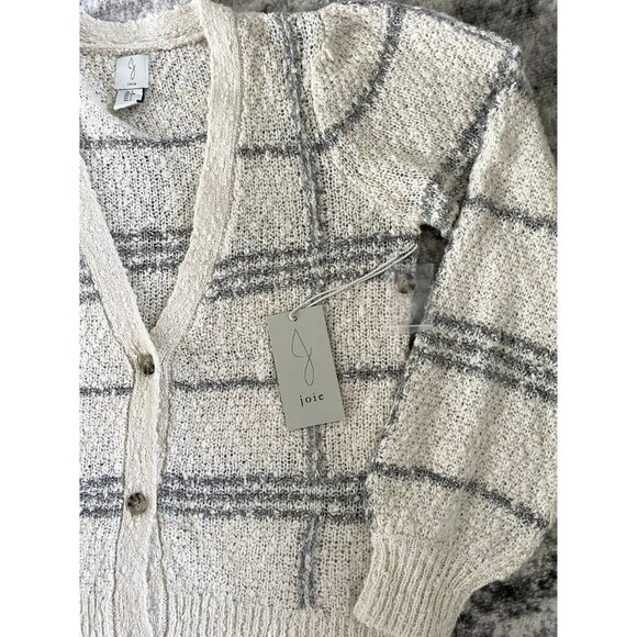 Joie V-neck Button Cardigan Cream and Gray Striped  Wool Blend Women's Size S - Picture 4 of 4